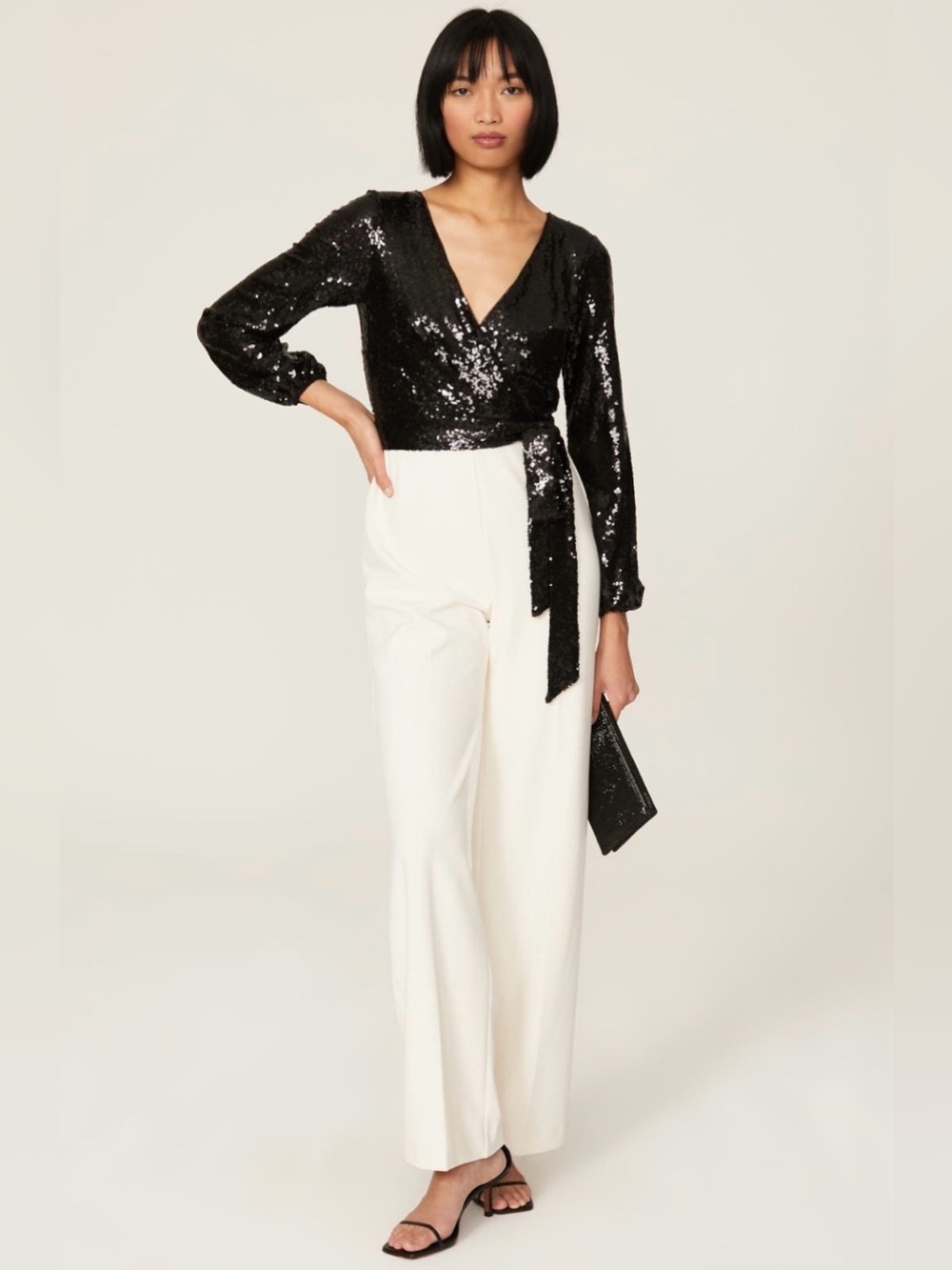 Ralph Lauren~Black Sequin Crepe Jumpsuit with White Pants~Size 4~$260~